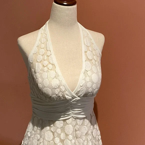 Halter Polka Dot White Cream Gold Mesh Dress - forever 21 - Picture 2 of 6